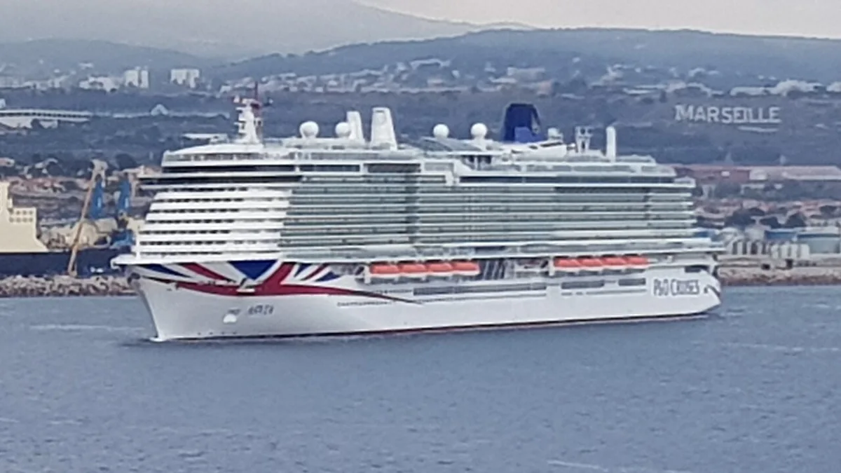 Real photograph of P&O Cruises ship Arvia leaving Marseille